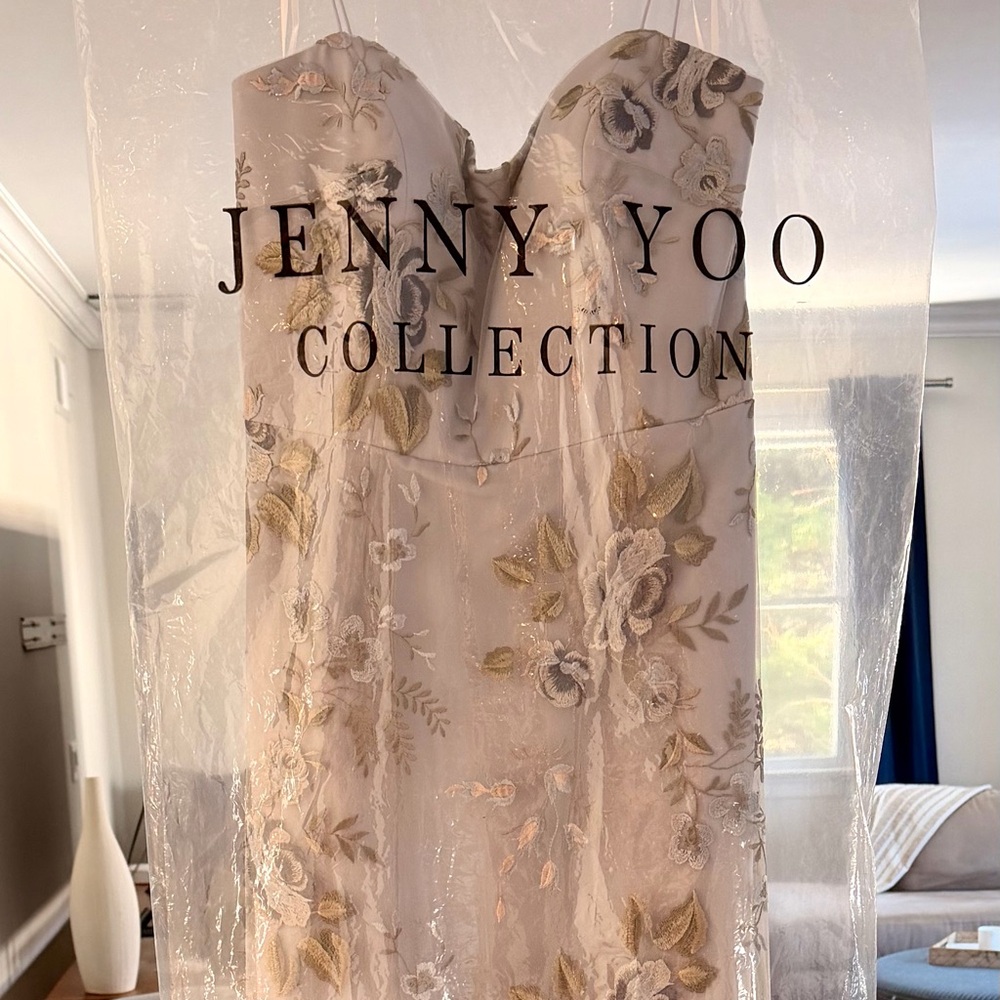 Brand New with tags- Jenny Yoo Light Blue Gown with Floral Embroidery